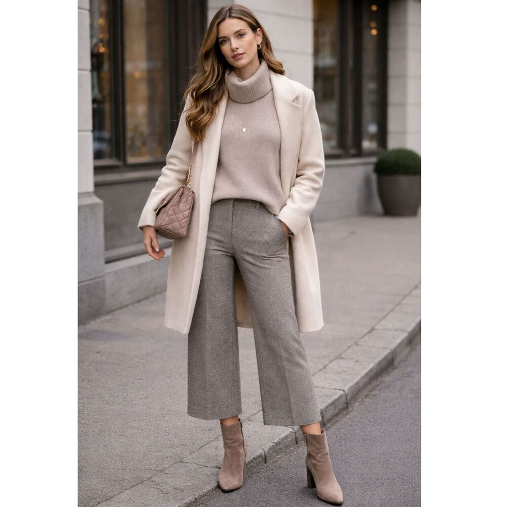 Haute Couture Cropped Wool Trousers in Heather Oatmeal S